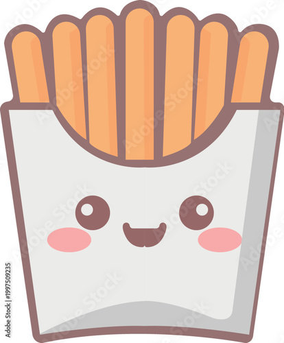 Cute Kawaii French Fries Character Vector Illustration – Smiling Fast Food Mascot Isolated on White Background