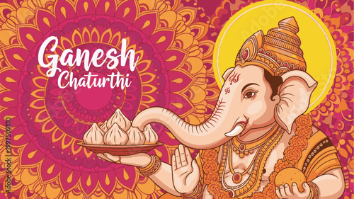 Ganesh Chaturthi Festival Banner with Lord Ganesha Traditional Indian Religious Illustration Background