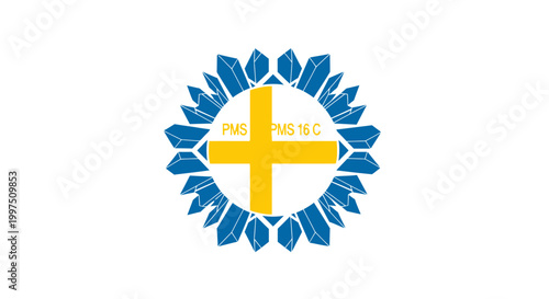 Blue and yellow cross logo symbol.