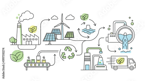 Sustainable Energy Cycle: A visual representation of a eco-friendly process, highlighting the synergy of renewable resources and eco-conscious practices