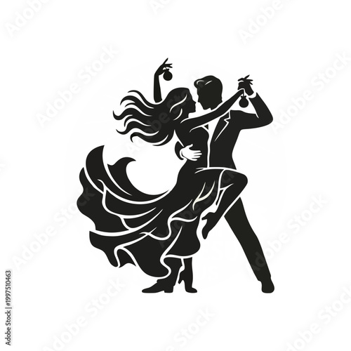 Tango Dancers Silhouette Vector Illustration, Couples Latin Ballroom Dancing, Romantic Argentine Tango Performance Icon, Flat Black Elegant Dance Pose Isolated on White Background