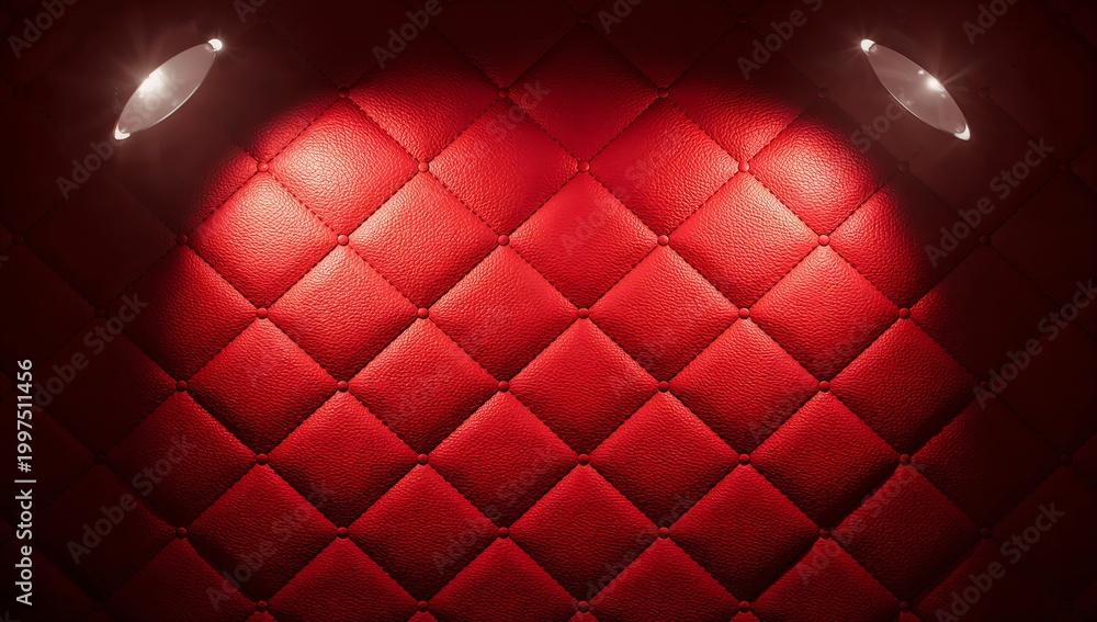 Fototapeta premium Luxurious red tufted leather wall with spotlight illumination