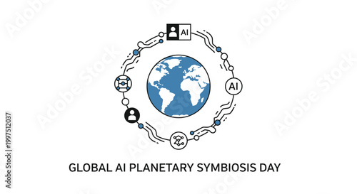 Earth with AI robotic chain link.