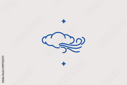 Breeze cloud line icon for light air currents and mild weather conditions. Gentle vector illustration for aromatherapy branding and air purification system controls.