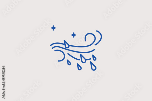 Windy rain line icon for driving rain conditions and wet windstorm forecasts. Dynamic vector illustration for logistics delay warnings and maritime travel safety guides.