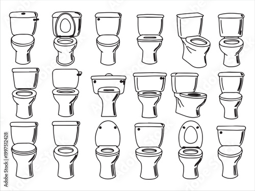 Various toilet bowls and toilets in different positions and styles  bathroom fixtures