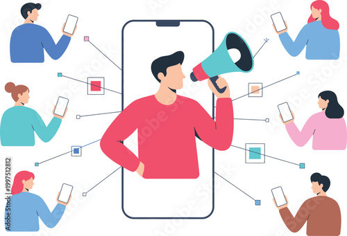 Social Media Marketing,  Online Marketing Illustration