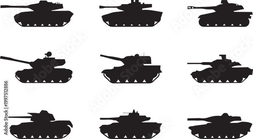 Set of military tank silhouettes