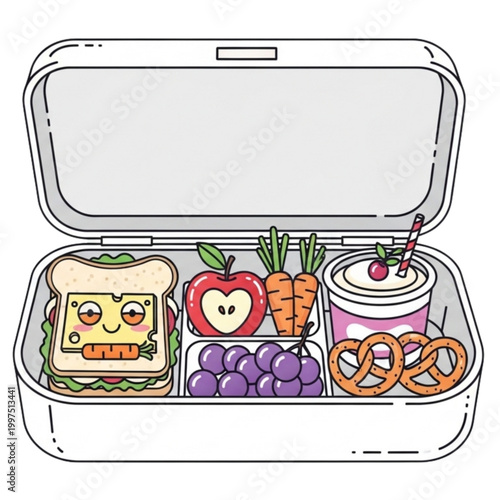 Kids Lunchbox Healthy School Meal Outline Vector