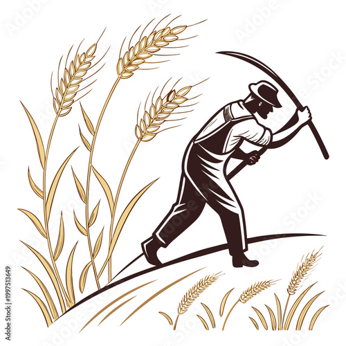 Man cutting wheat agriculture farming