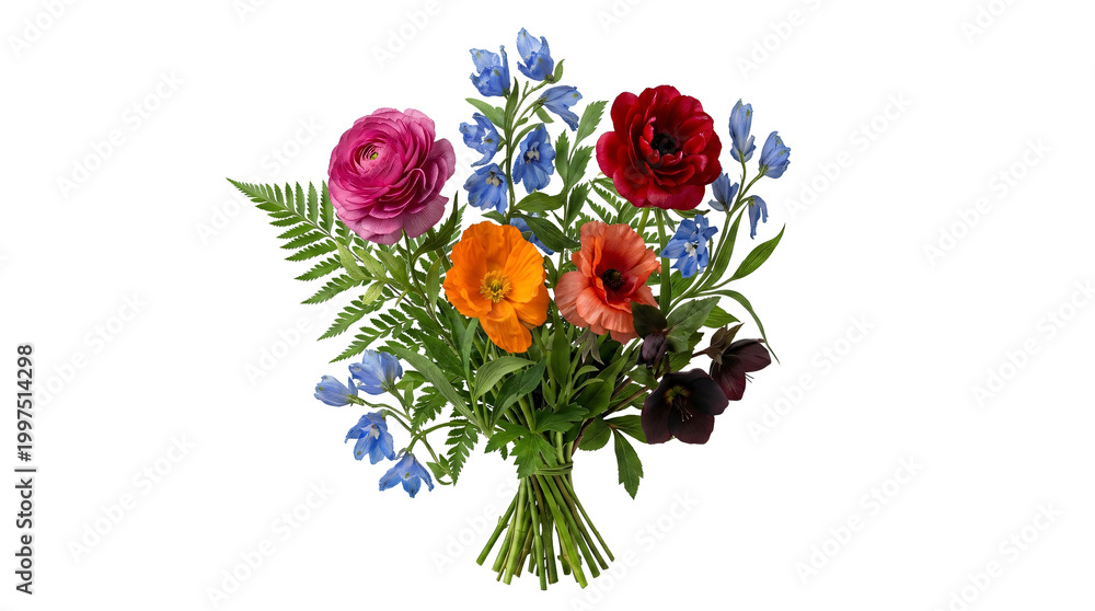 Fototapeta premium Vibrant bouquet of colorful flowers on a black background