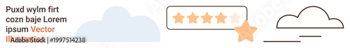 Data storage, user reviews, digital feedback, technology services, cloud computing, online performance. Cloud shapes with stars and lines. Cloud computing and user reviews concept