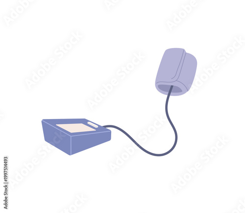 Digital blood pressure monitor or Sphygmomanometer isolated on white background. Concept of health checkup, hypertension, hypotension, medical equipent. Flat vector illustration.