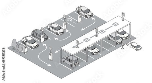 Isometric Smart Parking Management System with EV Charging Stations and Navigation