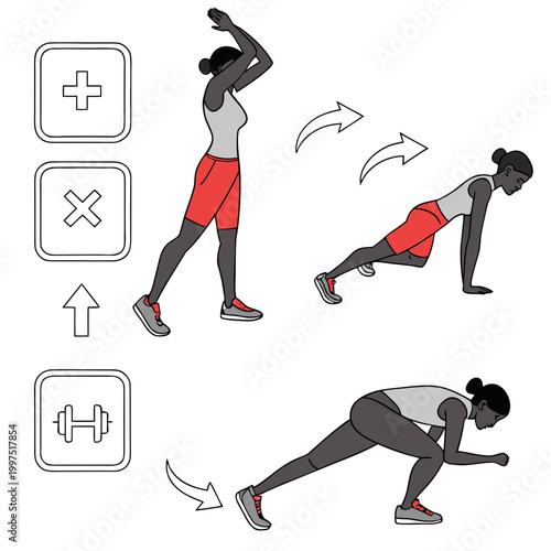 Burpees exercise steps for women fitness workout sport
