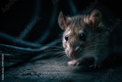 Rodent gnawing cables in a basement