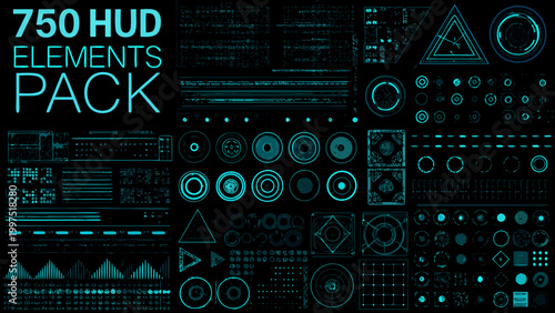 collection of cyan hud elements on black background high quality professional