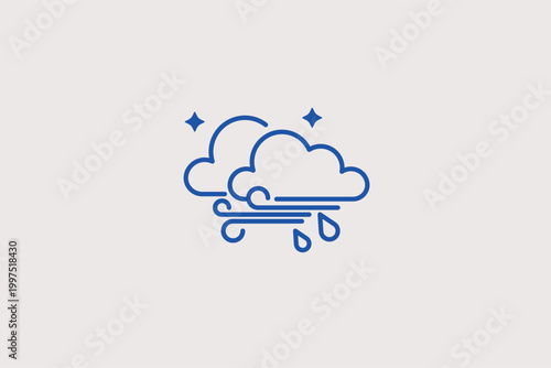 Windy rain clouds line icon for driving rain conditions and wet windstorm forecasts. Powerful vector illustration for logistics delay warnings and maritime travel safety guides.