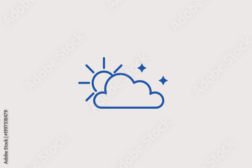 Sun and cloud line icon for partly cloudy day forecasts and mild summer conditions. Bright vector illustration for outdoor event planning and garden maintenance schedule apps.