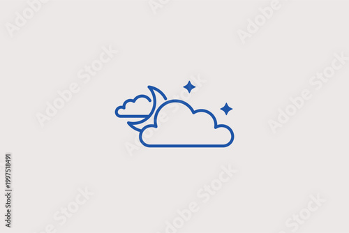 Cloudy night line icon for overcast evening skies and nocturnal meteorology data. Calm vector illustration for stargazing guides and night-time navigation interface designs.