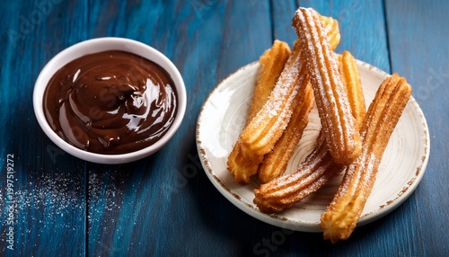 cinnamon churros with chocolate dipping sauce