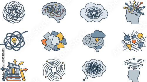 Mental confusion and cognitive overload are depicted through these clear.