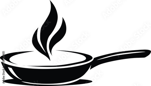 Frying pan with steam silhouette on white background