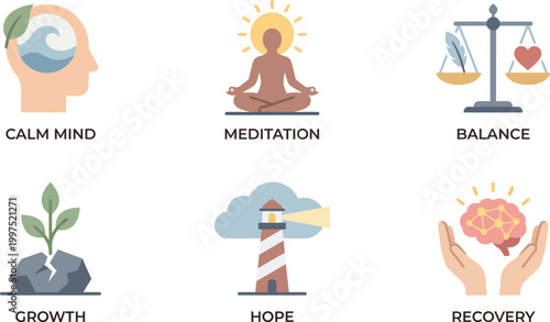 Symbols of personal transformation and mental healing appear in this.