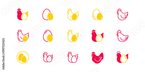 Creative laying hen logo set with clean vector design, ideal for egg farms, poultry businesses, organic food brands, and agriculture company identity.