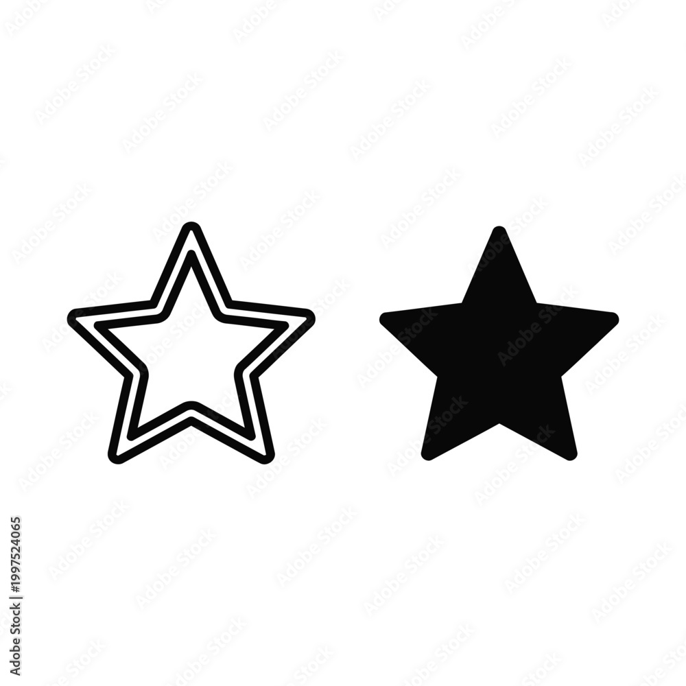 Fototapeta premium Set of star icons, outline and solid star shapes, vector illustration