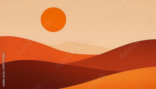 abstract contemporary aesthetic background landscape with desert and sun earth tones burnt orange terracotta colors boho wall decor mid century modern minimalist art print