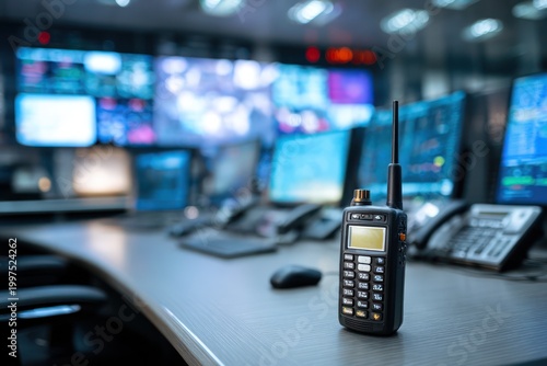 Walkie talkie on table in dispatch center