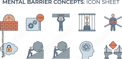 Barriers depicting mental obstacles define the challenges of inner.