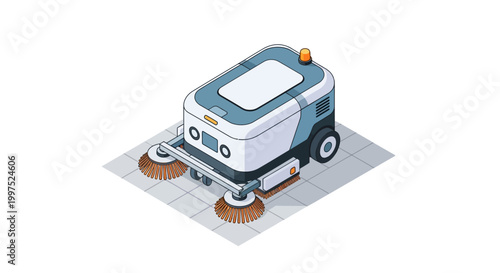 Isometric Autonomous Industrial Floor Cleaning Robot Vector Illustration for Smart Facility Management