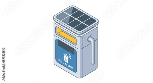 Isometric 3D Illustration of a Solar Powered Smart Trash Can for Urban Waste Management and Sustainability