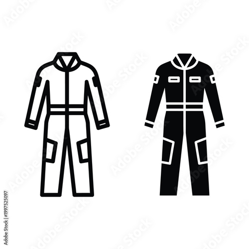 Vector icons of a jumpsuit or coveralls, representing workwear, mechanic clothing, or protective gear for industrial jobs