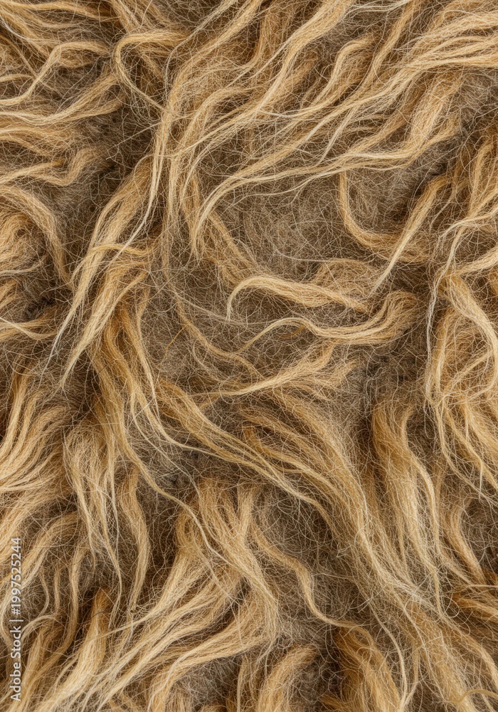 Obraz premium Shaggy beige wool fabric texture with long fibre pile and natural variations for menswear fashion advertising, textile manufacturing and organic home decor styling