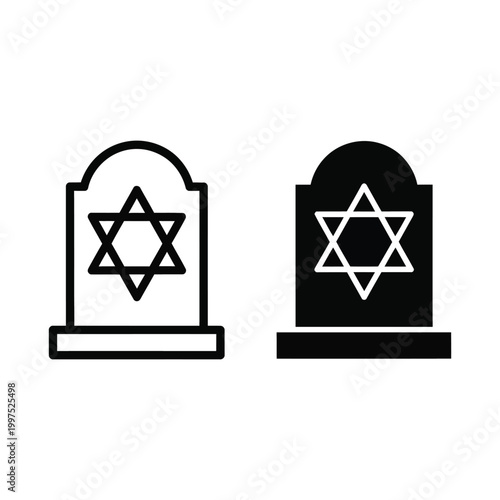Jewish gravestone icon, tombstone with star of david symbol, flat vector illustration for funeral or cemetery design