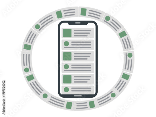 Endless Scrolling Concept Infinite Content Loop Smartphone Digital Addiction Minimal Flat Vector Illustration