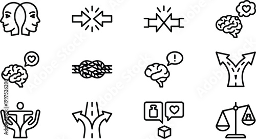 Symbols illustrate complex psychological dynamics and abstract human.