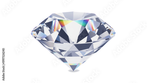 A captivating, high-quality, radiant 3D rendered brilliant cut diamond gemstone, showcasing its facets and fire