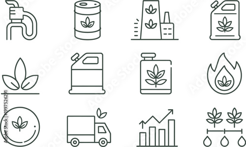 Set of biofuel hemp or cbd icons