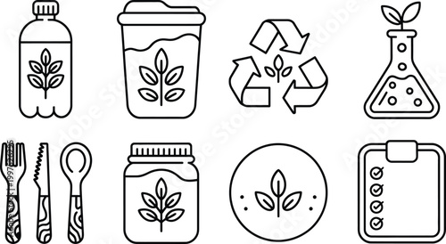 Set of ecofriendly hemp or cbd icons for sustainable living and recycling