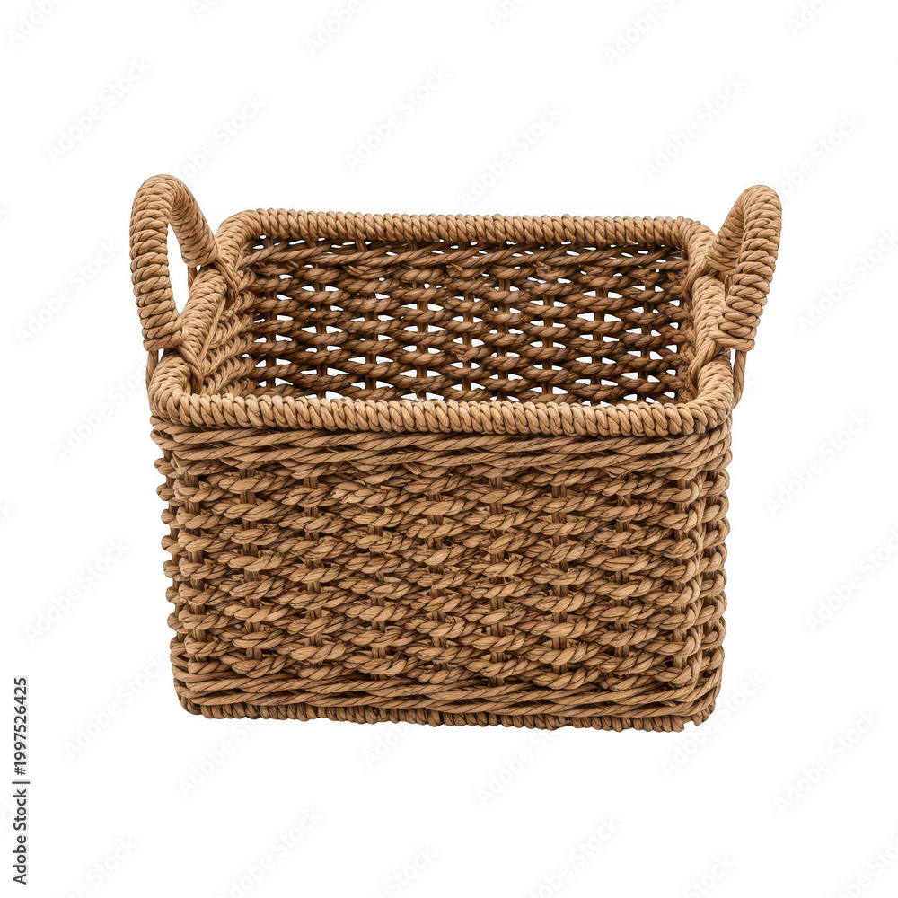 Obraz premium Woven basket with handles on a flat surface