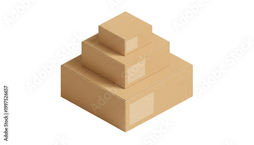Cardboard box pyramid : The image shows a meticulously stacked pyramid of cardboard boxes. Each box, bearing its natural, untouched hue, speaks of eco-friendly packaging and the journey of goods. 