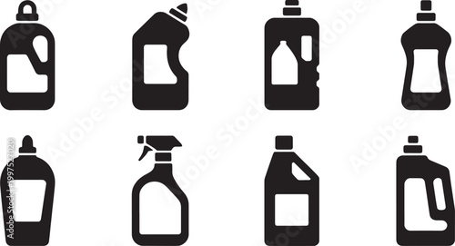 Foto Cleaning product bottle icon collection featuring liquid detergent bleach spray and plastic container vector design