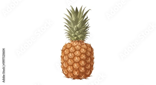 Vector illustration of a single withered pineapple with dry leaves and wrinkled skin, isolated on white background.