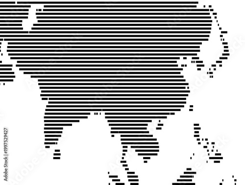 Map of Asia showing the earth with a few horizontal black lines. No labels at all.