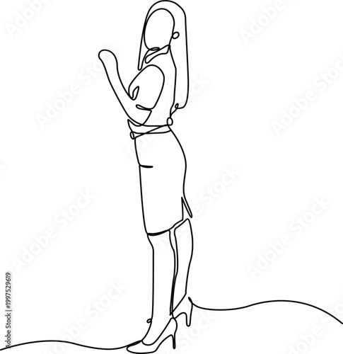 Woman waving goodbye standing on one leg Vector