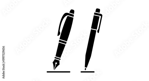 Two elegant black pens a minimalist illustration of writing instruments on a white background